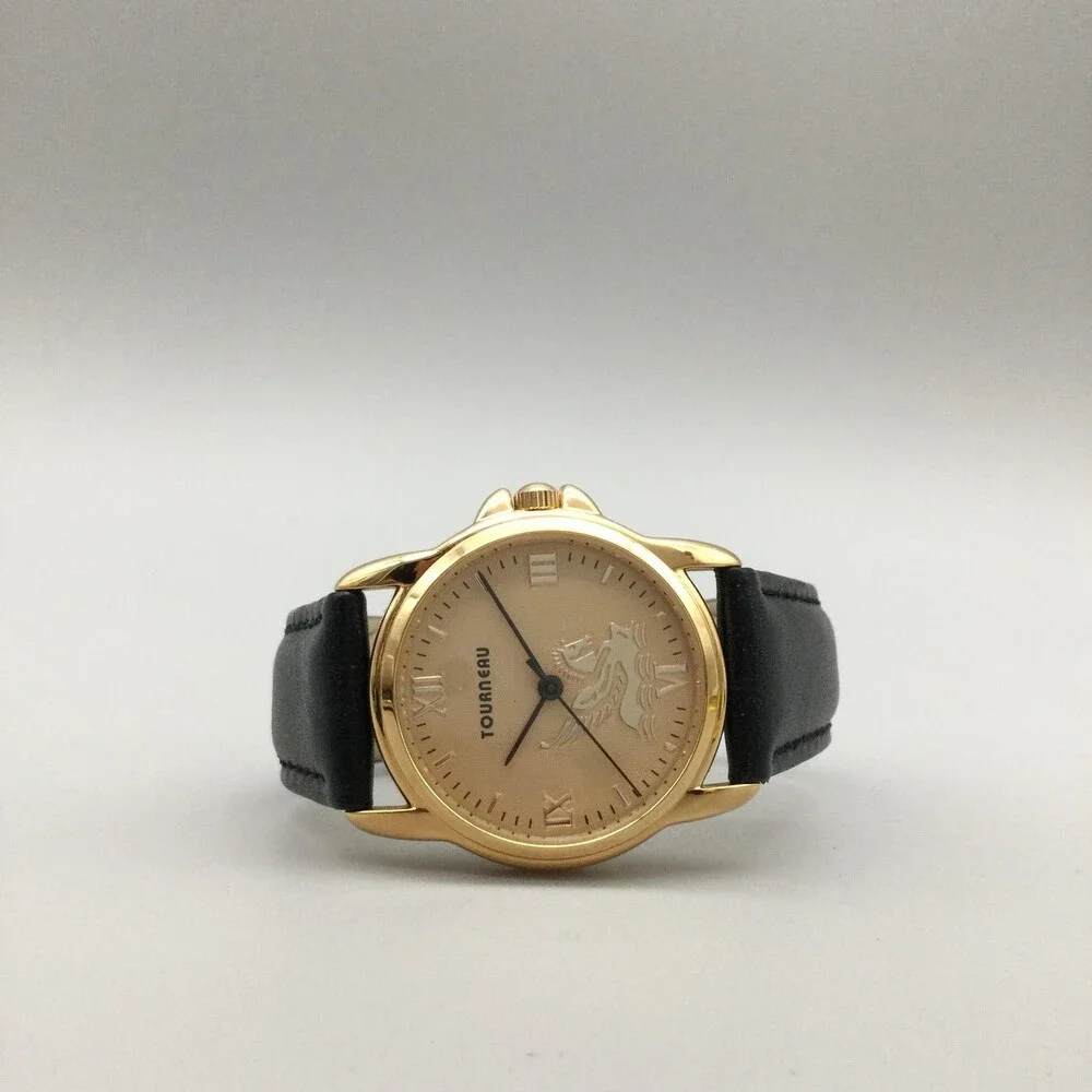 Tourneau Womens Pegasus Watch 32mm Gold Tone Leather Limited New Battery